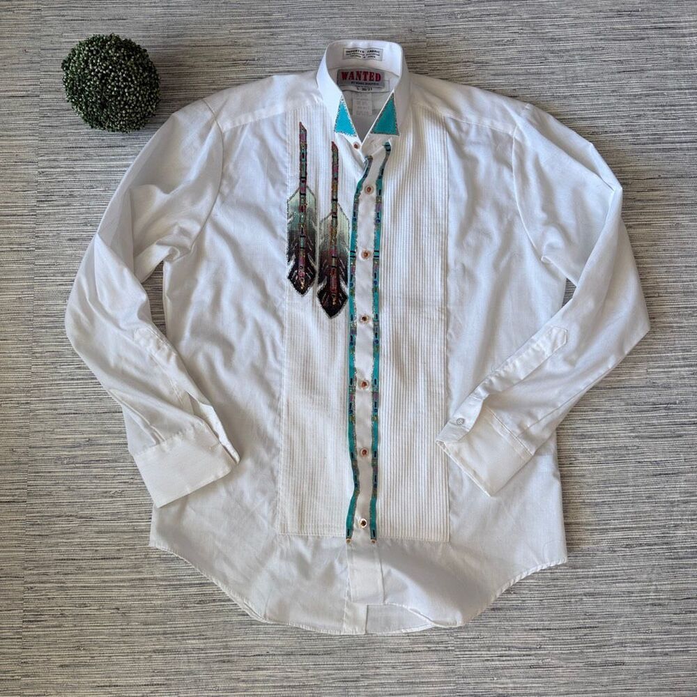 Wanted By Beads Beautiful Shirt Small/Medium Western Button Vtg Native American